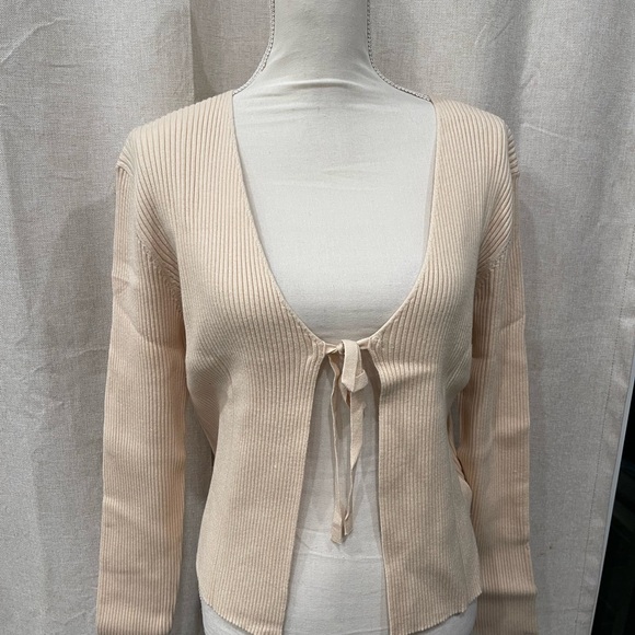 Cream Ribbed Tie-Front Cardigan - Picture 4 of 7